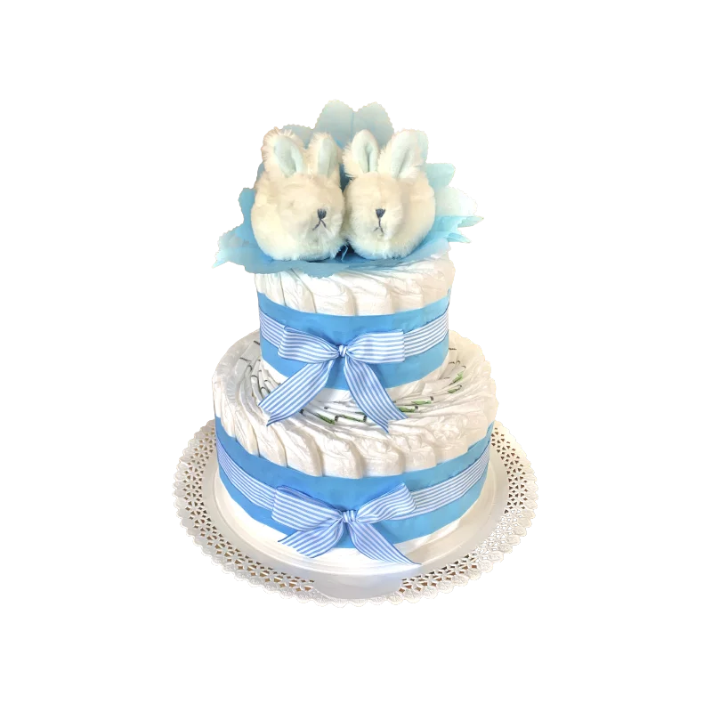 Gâteau de couches et ses chaussons bleus