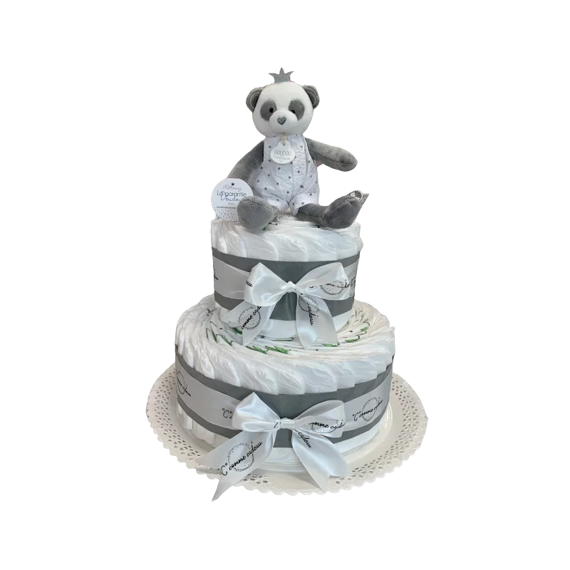 Gâteau de couches et son panda gris