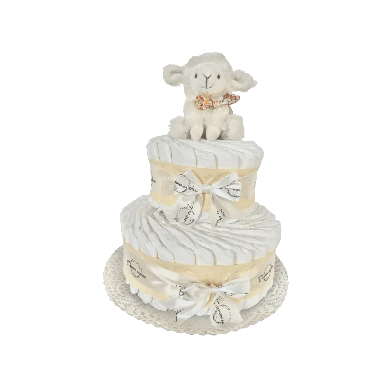 Gâteau de couches beige et son mouton