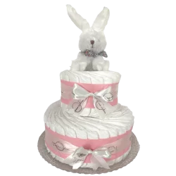 Gâteau de couches rose et son lapin