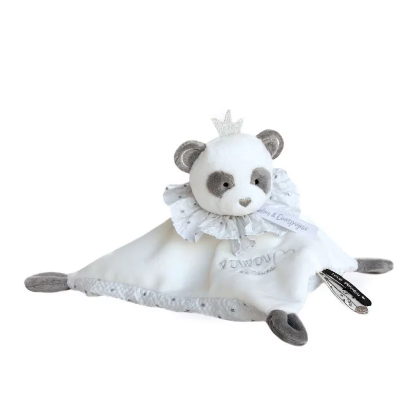 Mini doudou plat panda gris et blanc I Cadeau naissance idéal