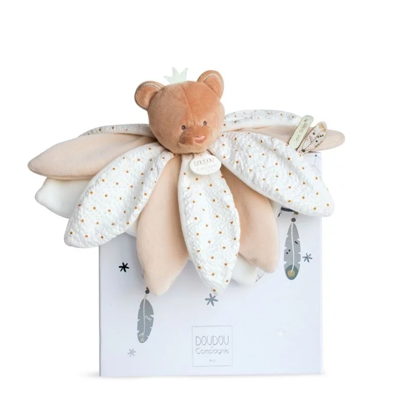 Doudou ours avec pétales 26 cm, idée cadeau de naissance pour bébé